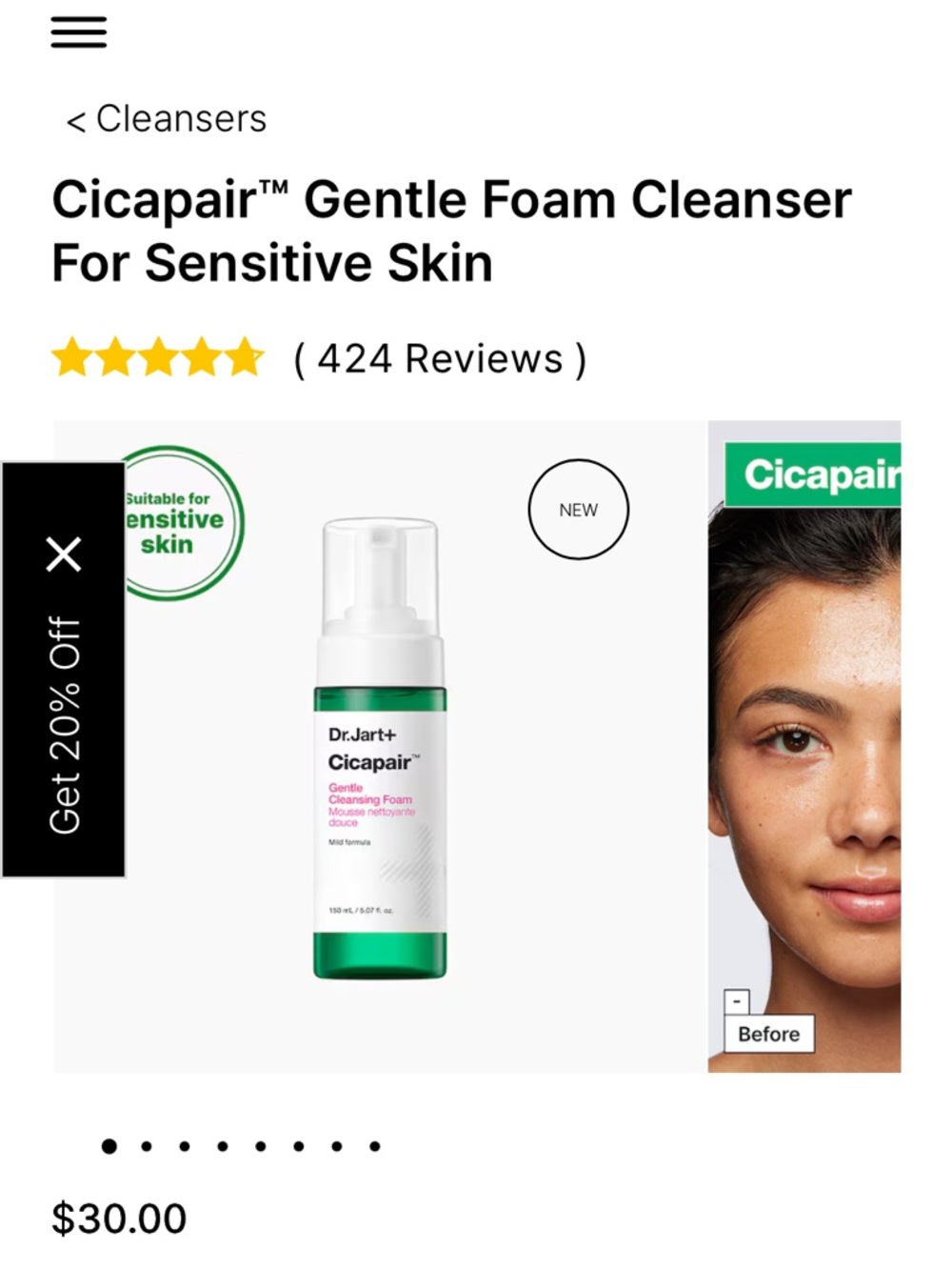 Dr. Jart+ Cicapair Gentle Foam Cleanser — Green